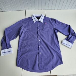 Retro Youth Boys Sz 20 Oxford Button Down Shirt Purple White Striped Buttons